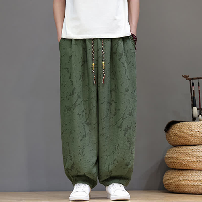 Buddha Stones Summer Casual Minimalist Drawstring Abstract Texture Pattern Ankle Pants Men's Harem Pants With Pocket