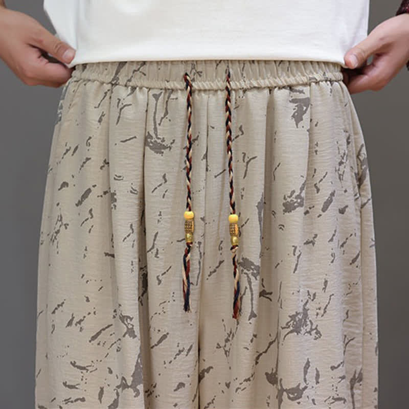 Buddha Stones Summer Casual Minimalist Drawstring Abstract Texture Pattern Ankle Pants Men's Harem Pants With Pocket