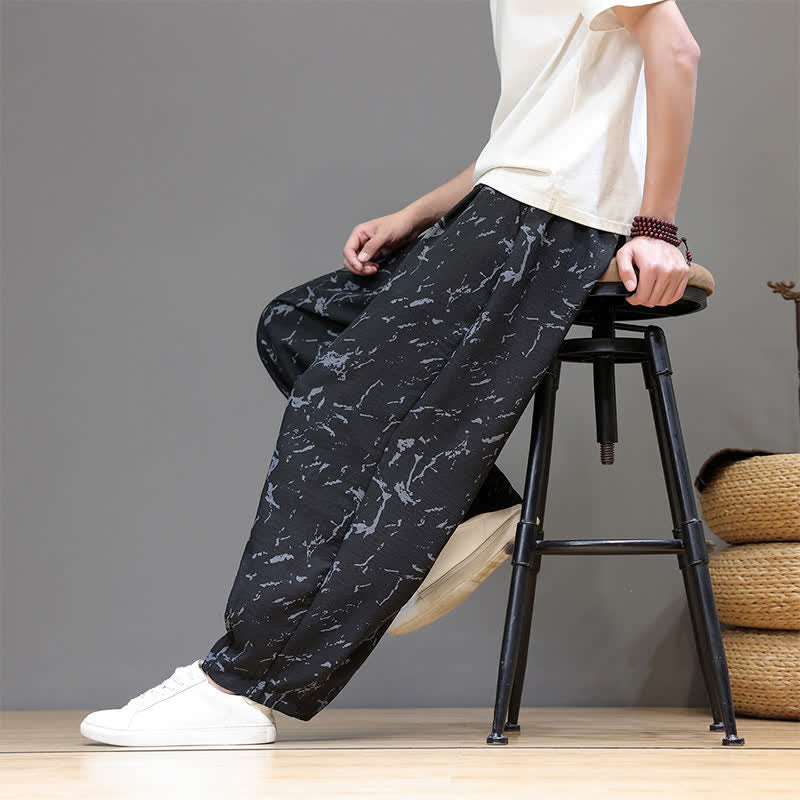 Buddha Stones Summer Casual Minimalist Drawstring Abstract Texture Pattern Ankle Pants Men's Harem Pants With Pocket