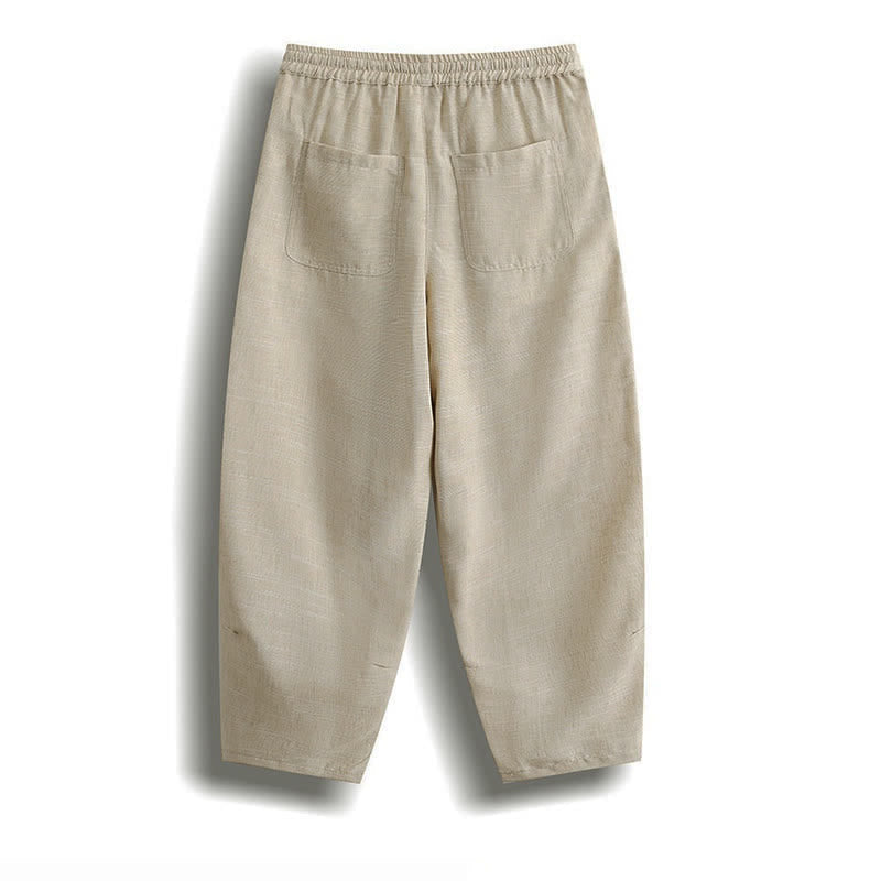 Buddha Stones Summer Casual Minimalist Drawstring Solid Cropped Pants Men's Harem Pants With Pocket