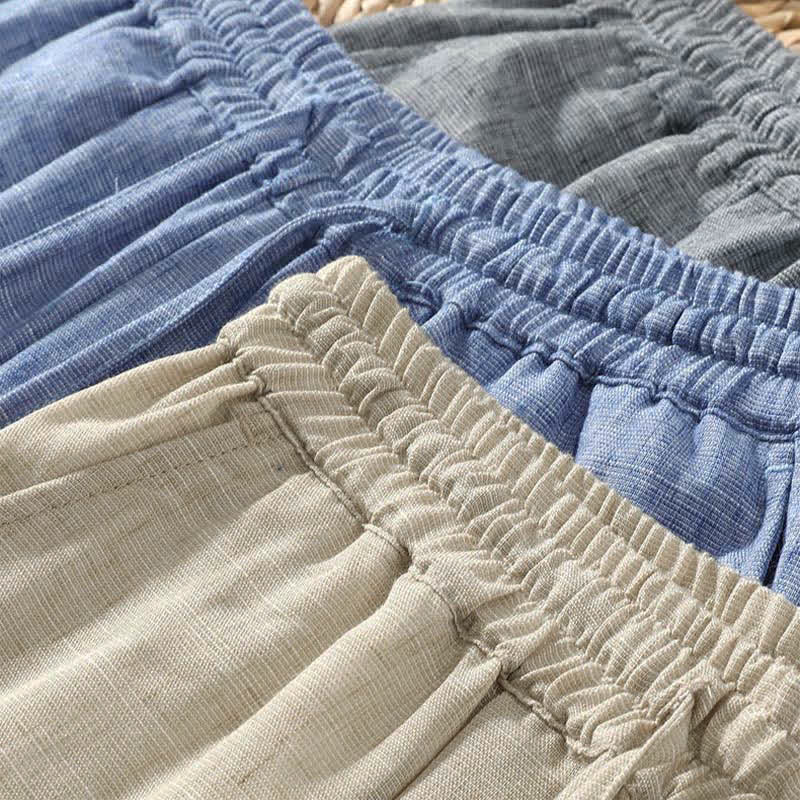Buddha Stones Summer Casual Minimalist Drawstring Solid Cropped Pants Men's Harem Pants With Pocket