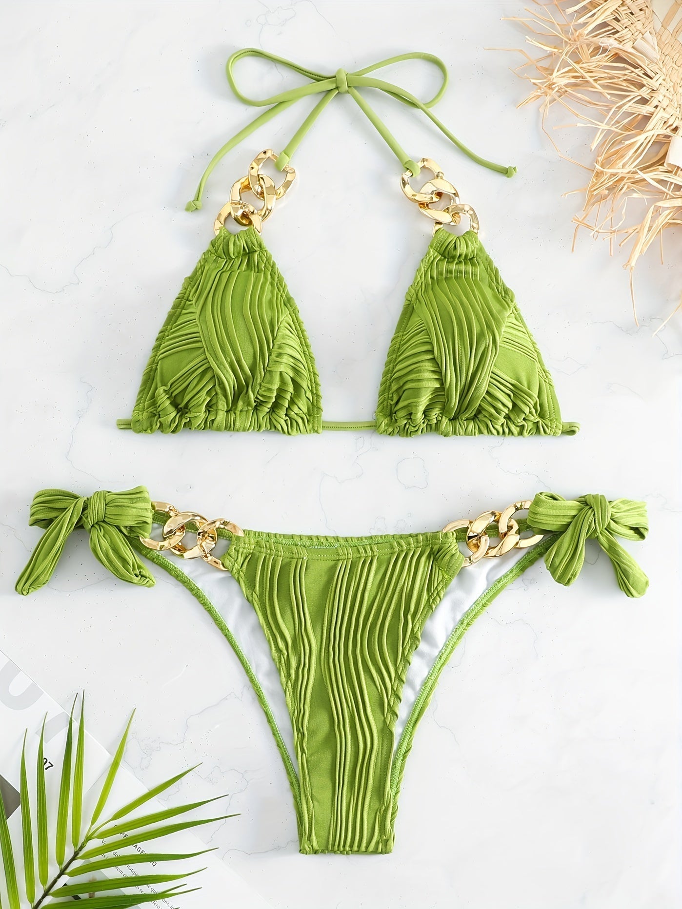 Women's Golden Chain Halter Bikini Set