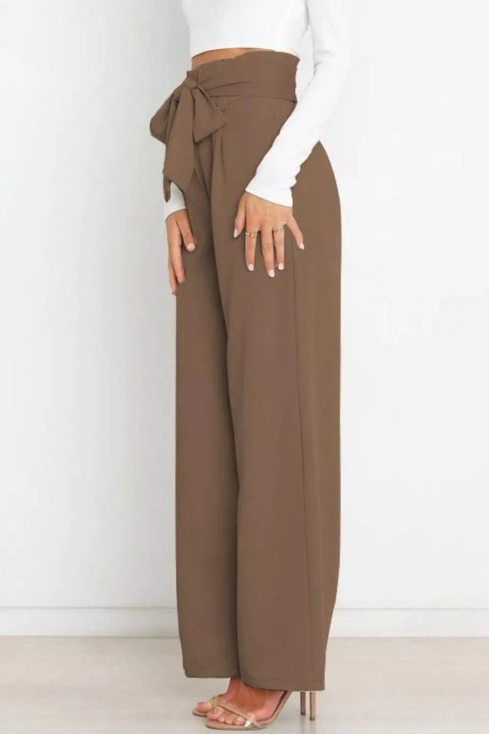 High Waist Tie Front Wide Leg Pants