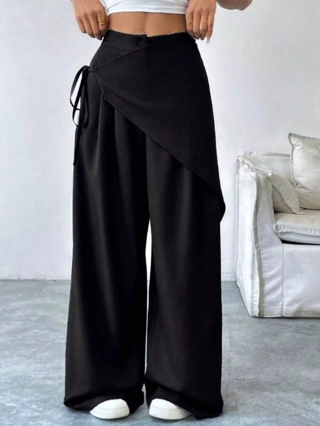 Wrap-Front Wide-Leg Pants