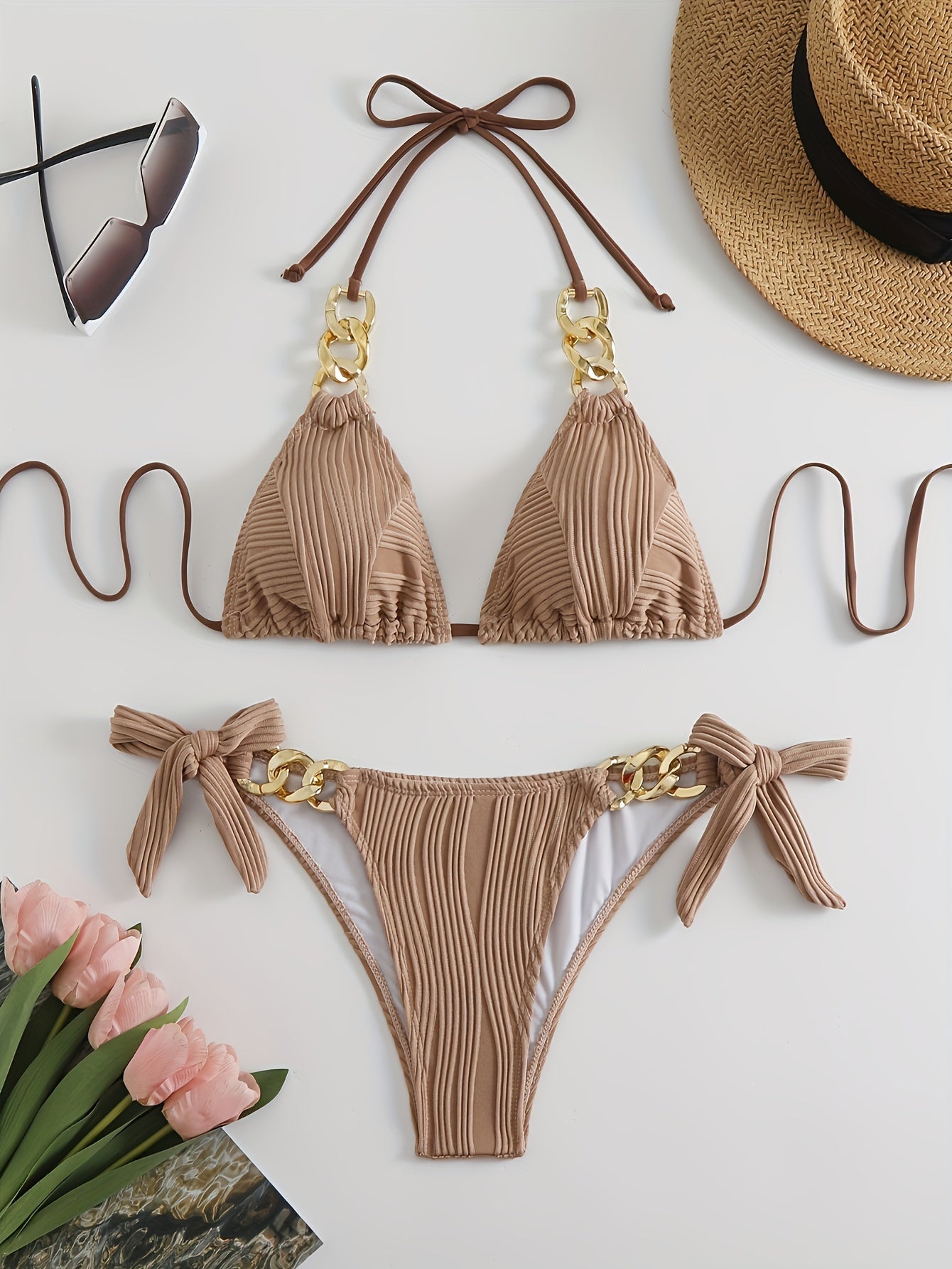 Women's Golden Chain Halter Bikini Set