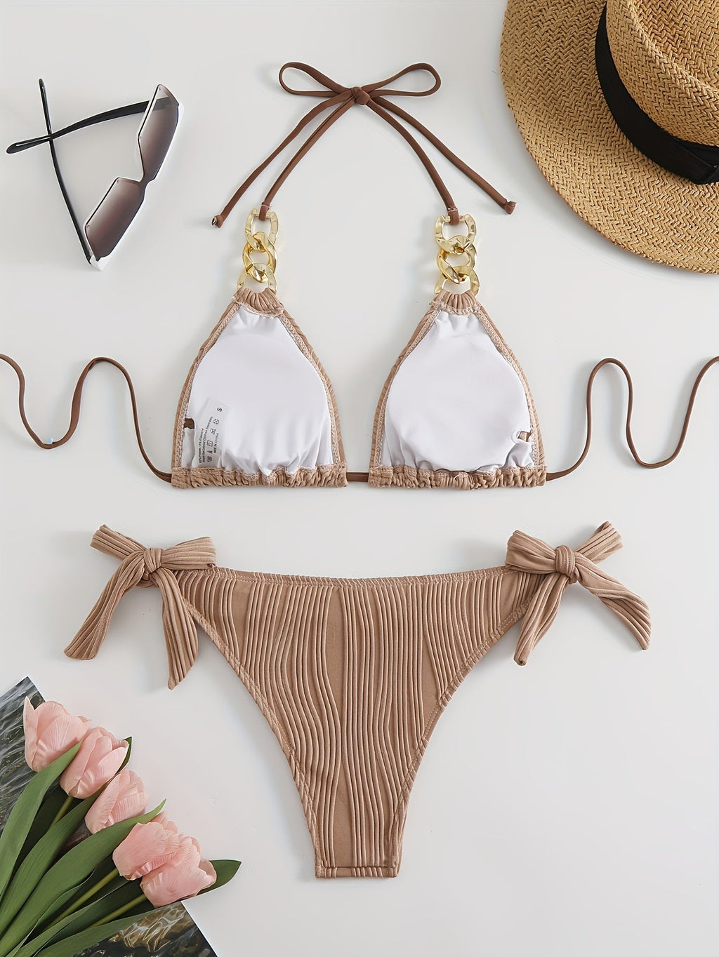 Women's Golden Chain Halter Bikini Set