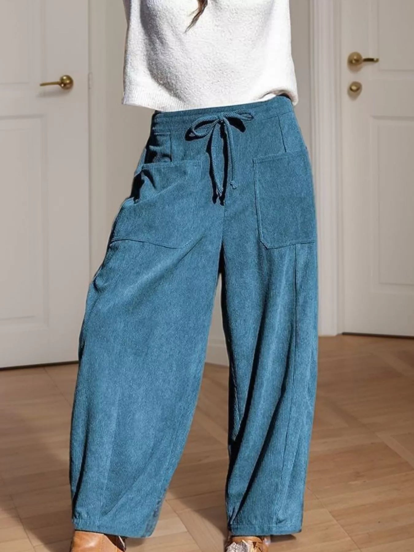 Casual Corduroy Wide Leg Pants with Pockets