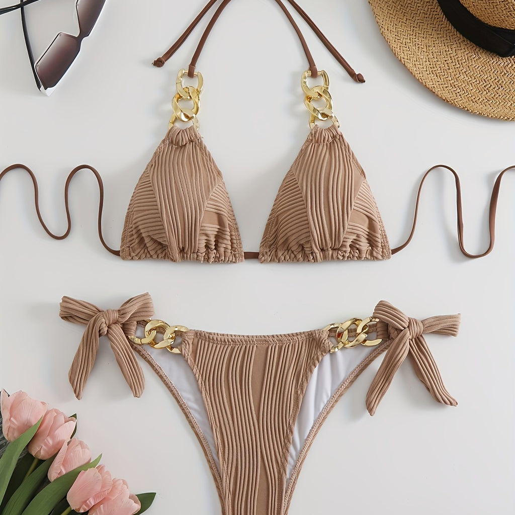 Women's Golden Chain Halter Bikini Set