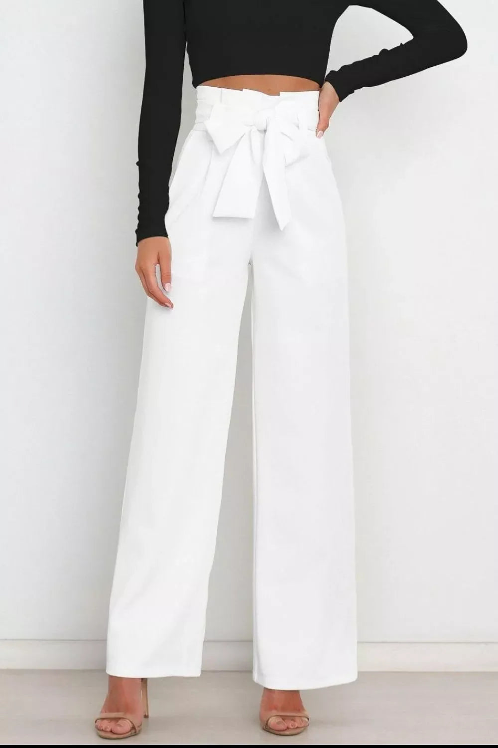 High Waist Tie Front Wide Leg Pants