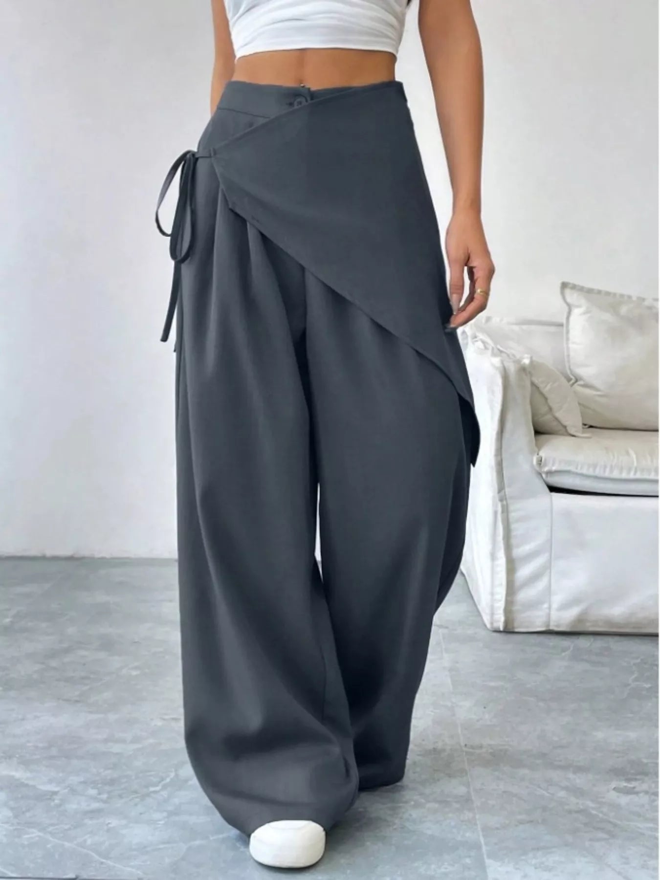 Wrap-Front Wide-Leg Pants