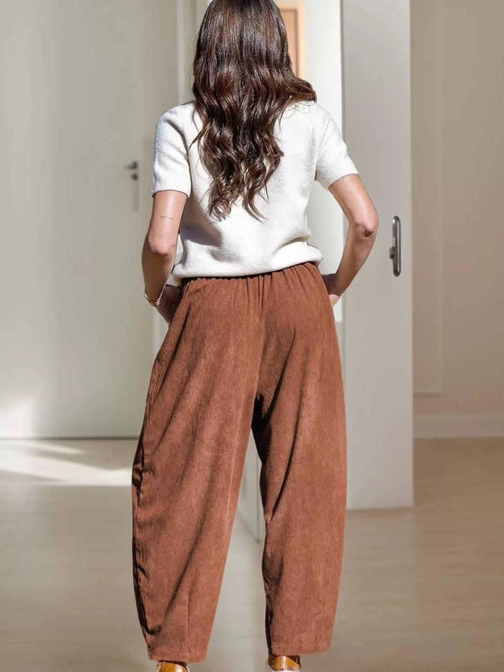 Casual Corduroy Wide Leg Pants with Pockets