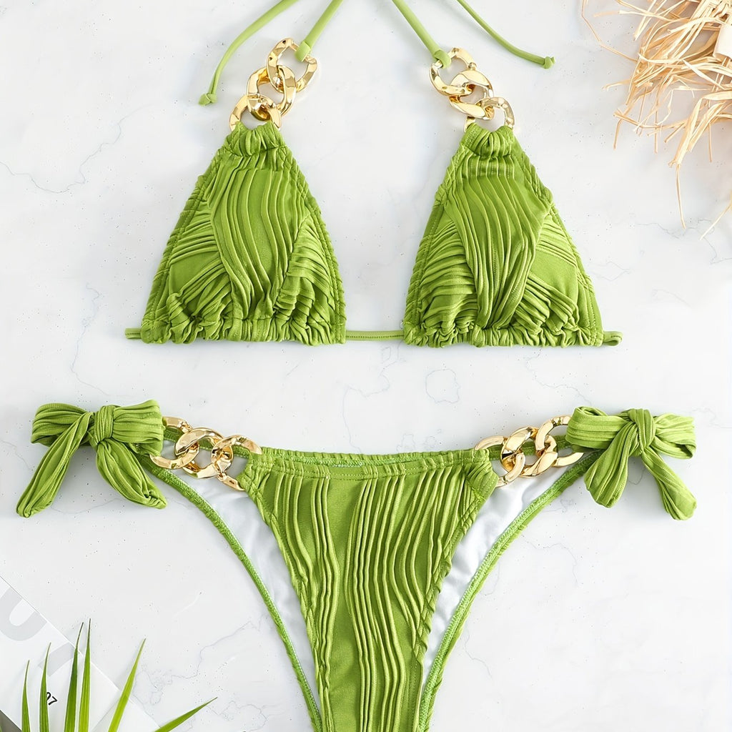Women's Golden Chain Halter Bikini Set
