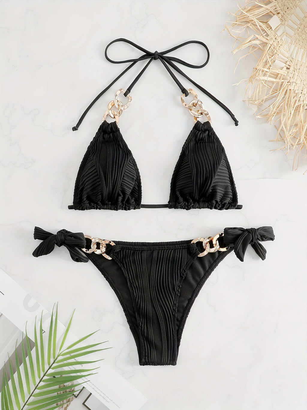 Women's Golden Chain Halter Bikini Set