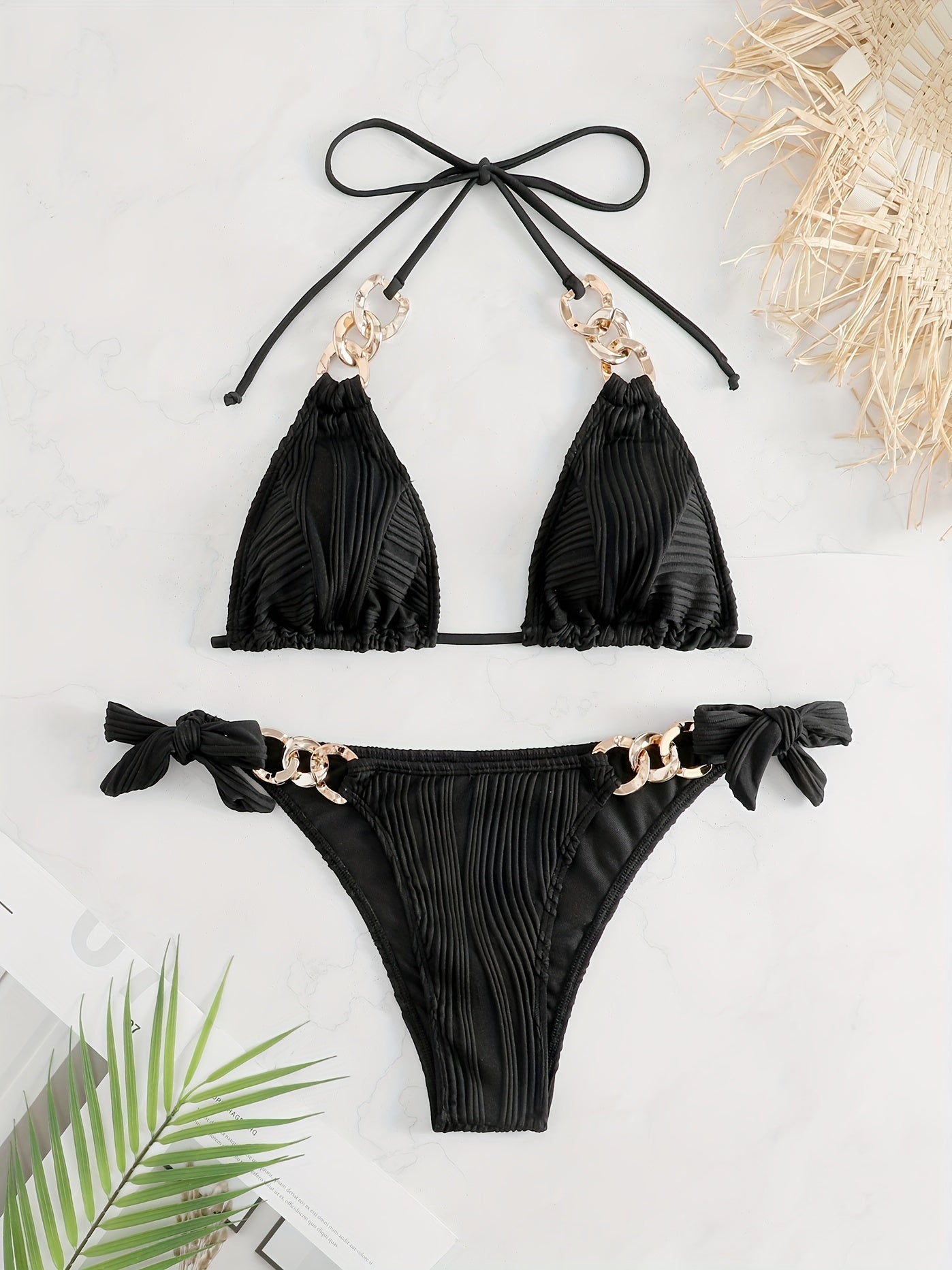 Women's Golden Chain Halter Bikini Set