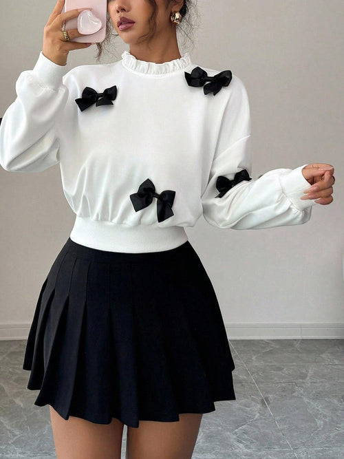 Bow Decor Dropped Shoulder Sweatshirt