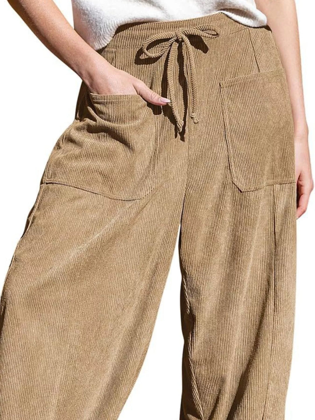 Casual Corduroy Wide Leg Pants with Pockets