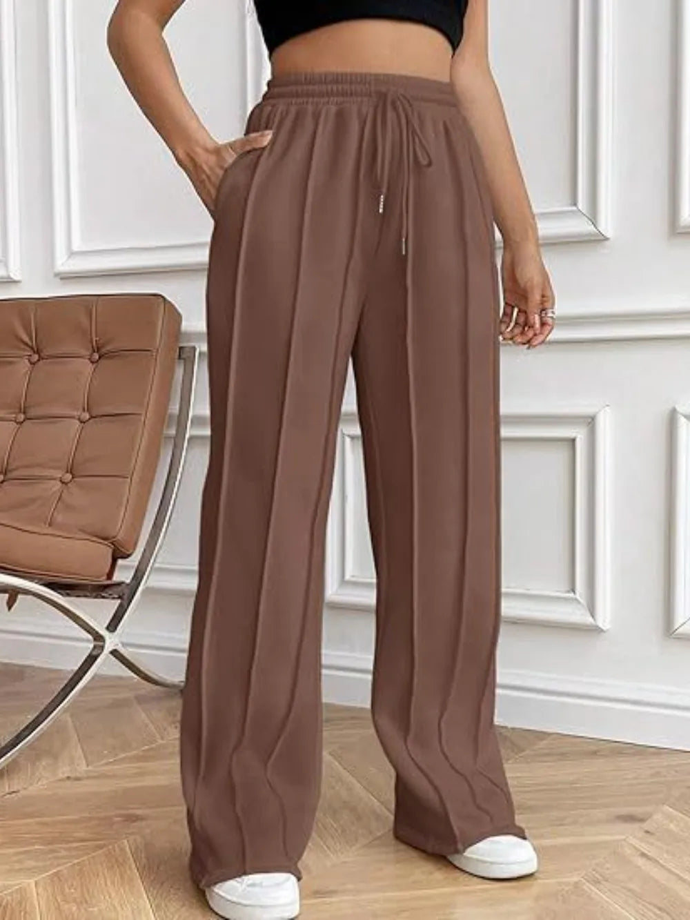 Drawstring Wide Leg Pants with Pockets