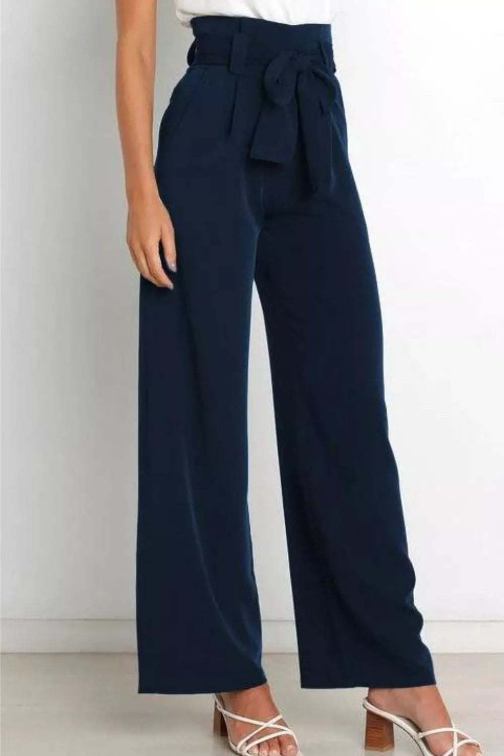 High Waist Tie Front Wide Leg Pants