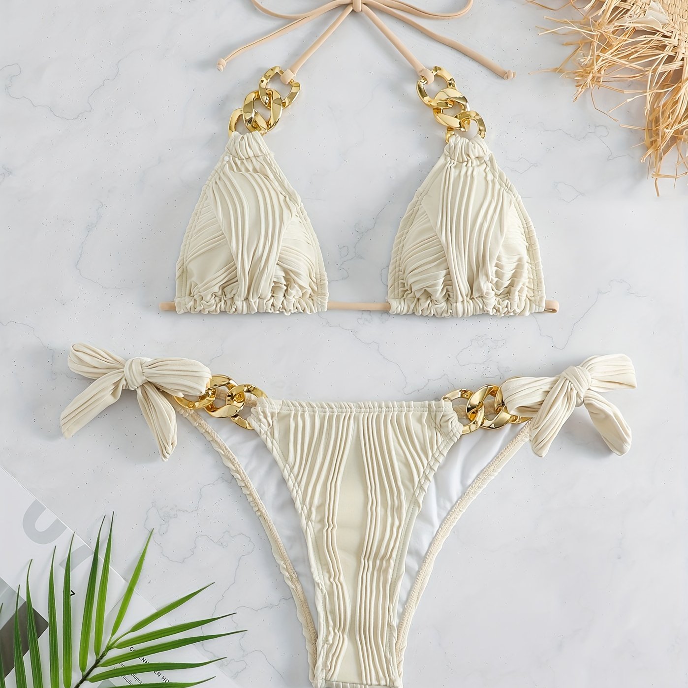 Women's Golden Chain Halter Bikini Set