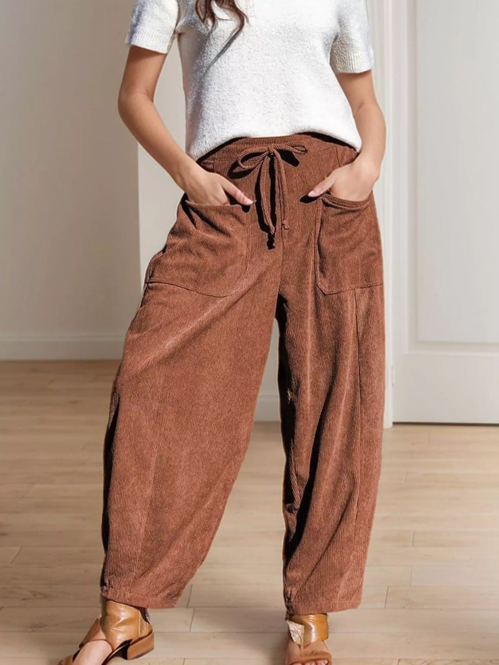 Casual Corduroy Wide Leg Pants with Pockets