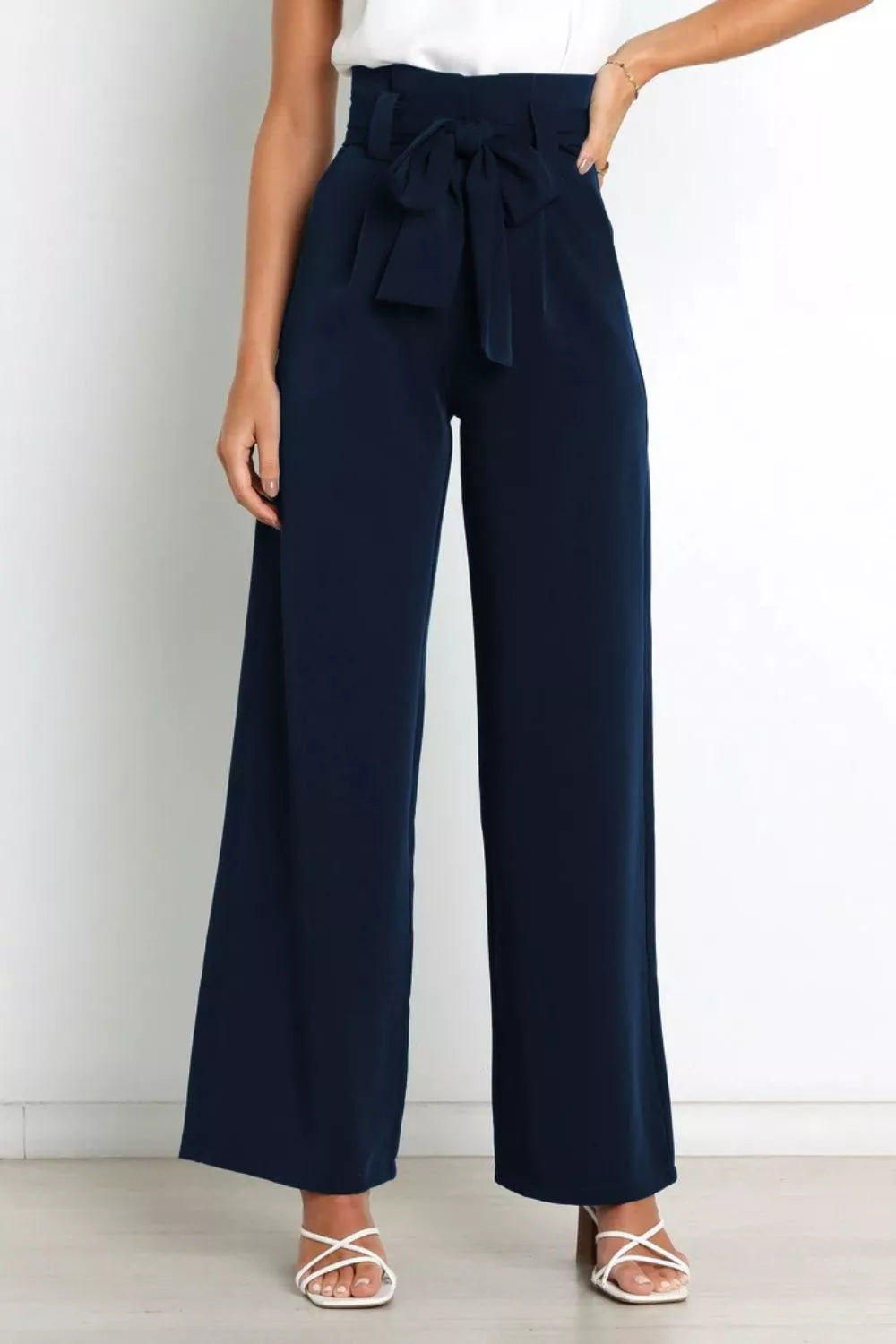 High Waist Tie Front Wide Leg Pants