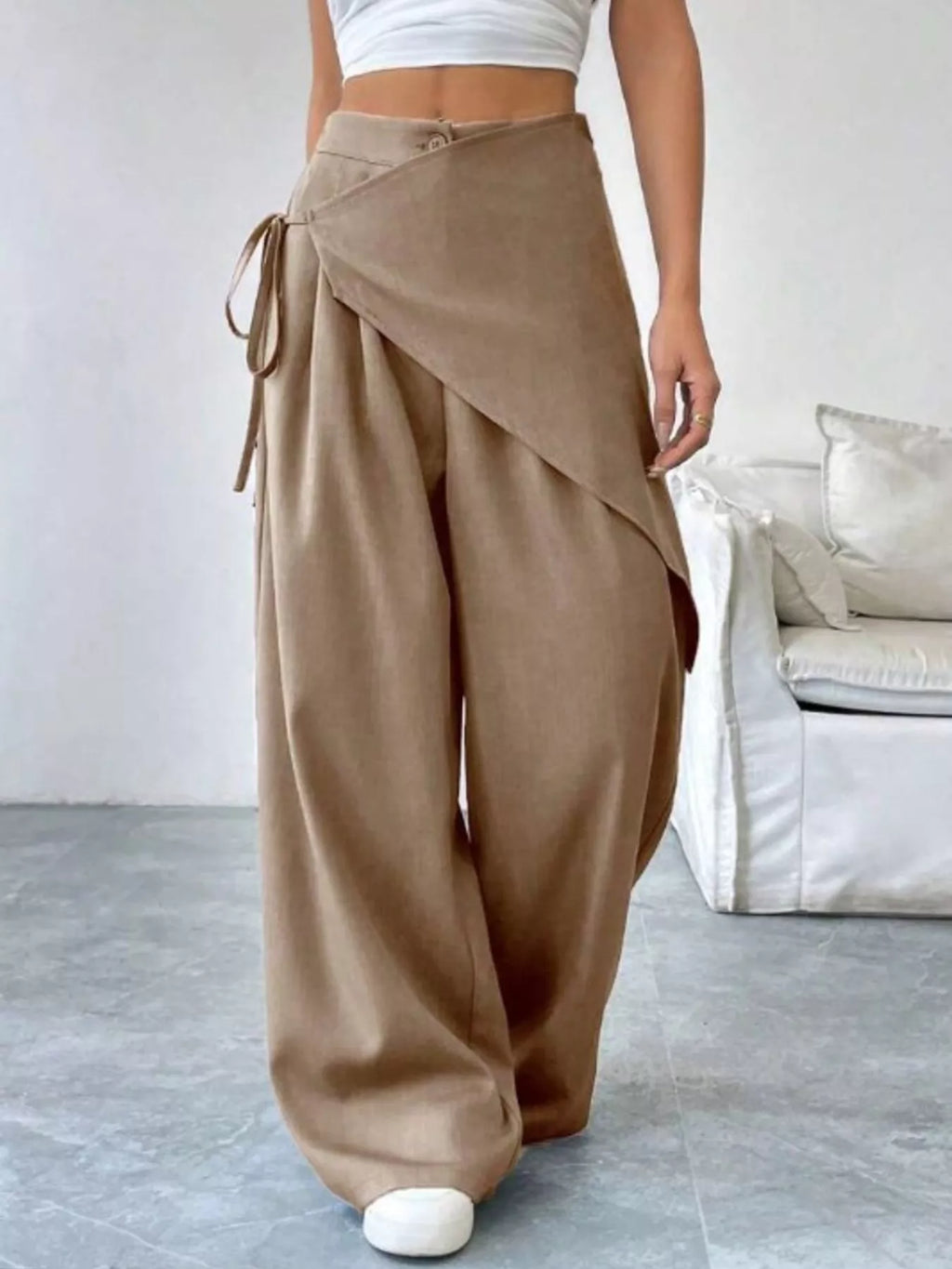 Wrap-Front Wide-Leg Pants