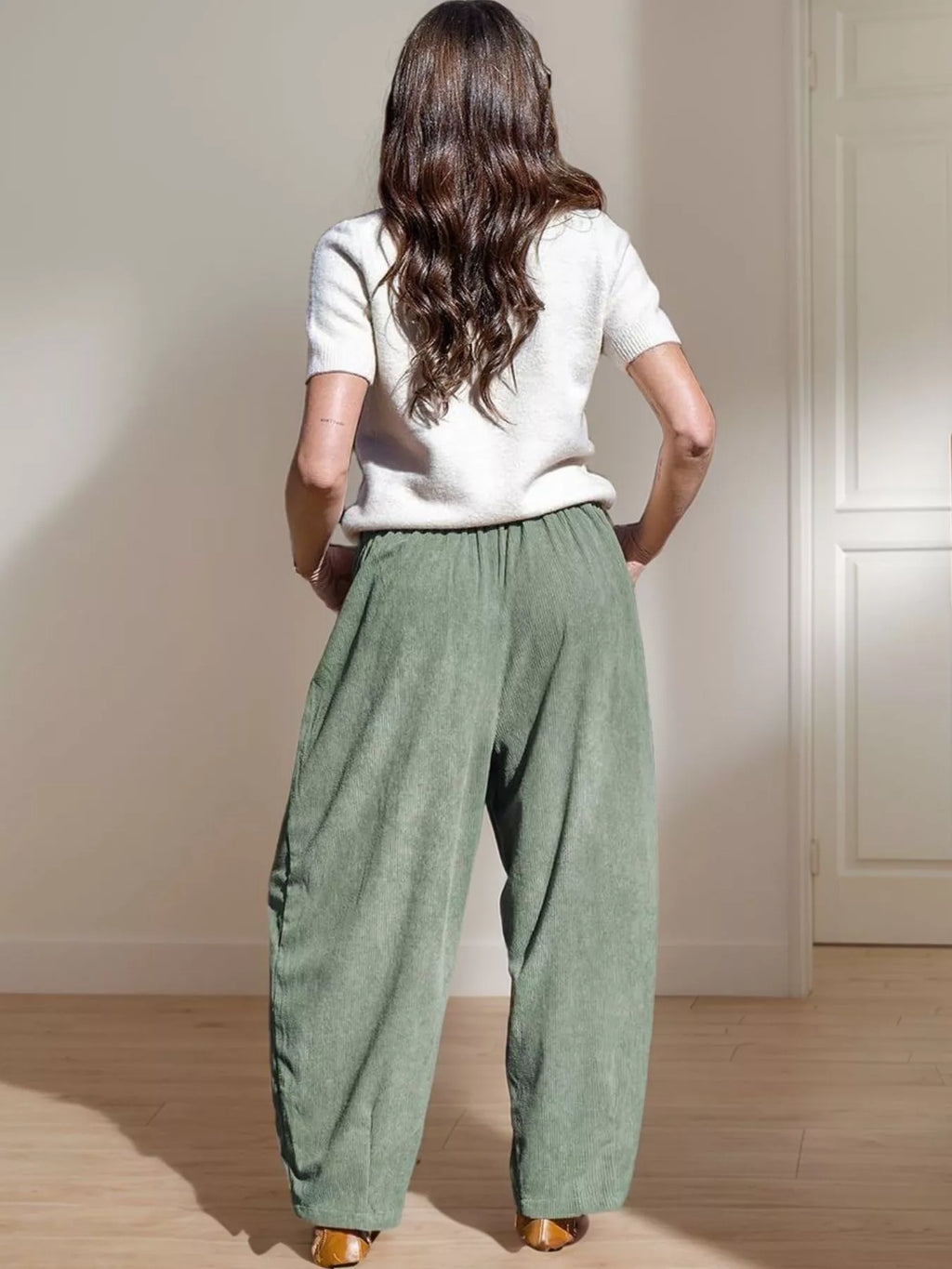 Casual Corduroy Wide Leg Pants with Pockets