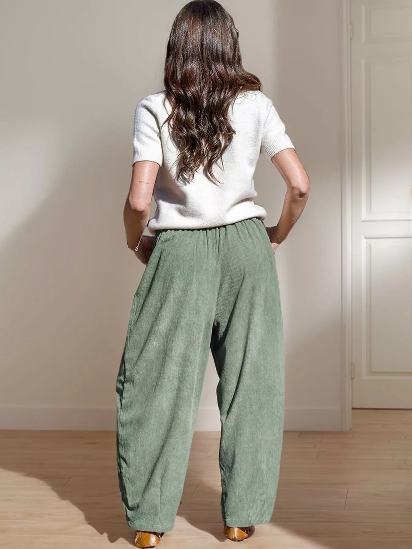 Casual Corduroy Wide Leg Pants with Pockets