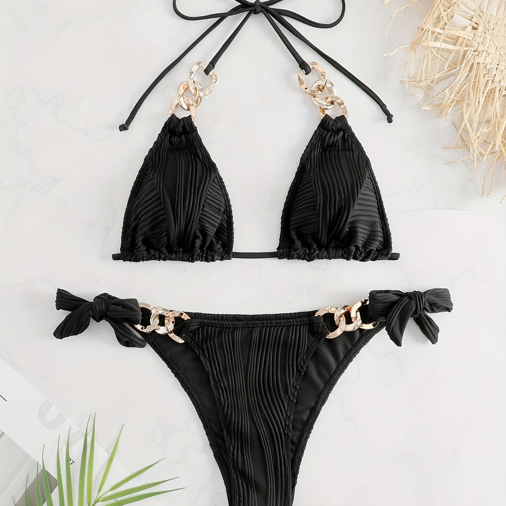 Women's Golden Chain Halter Bikini Set
