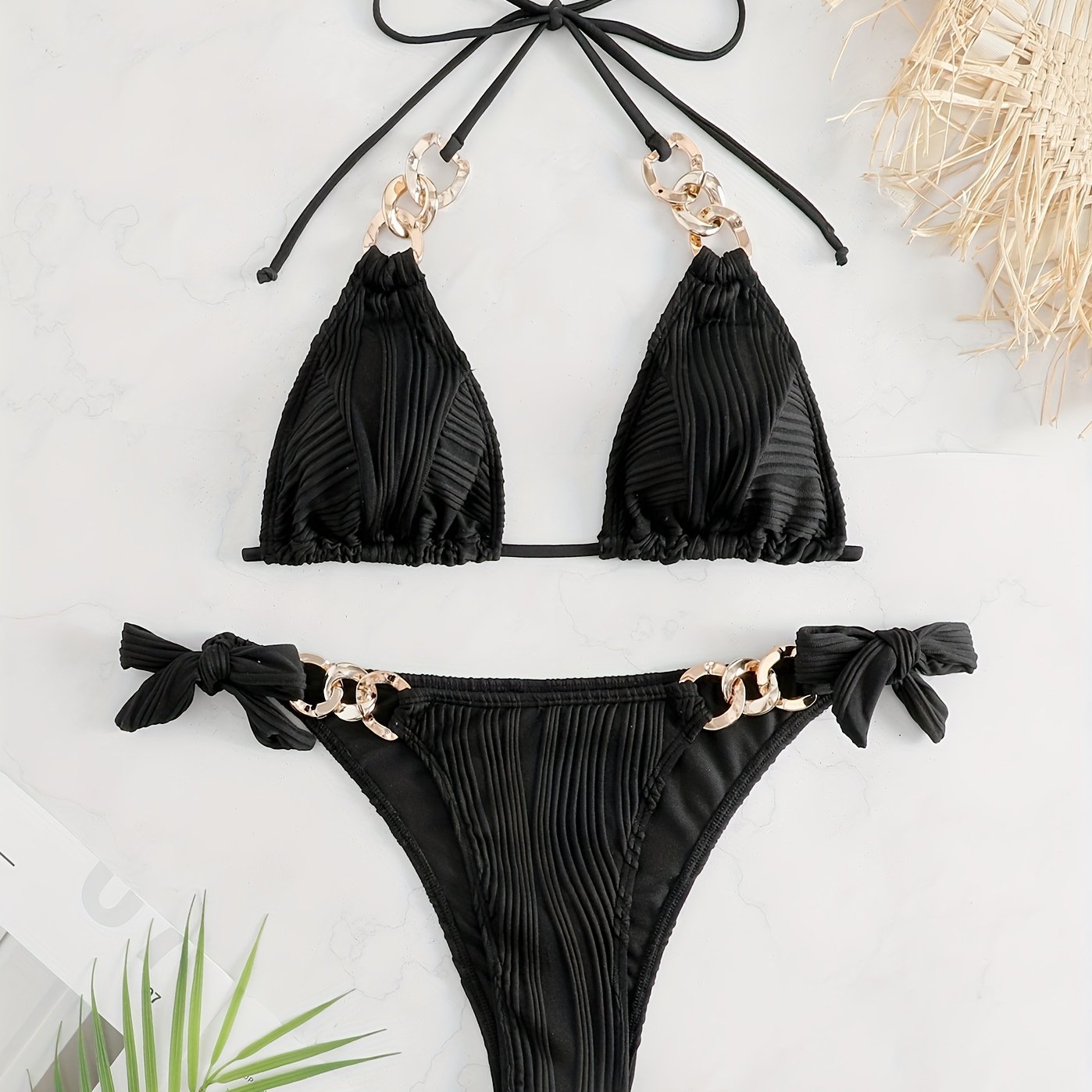 Women's Golden Chain Halter Bikini Set