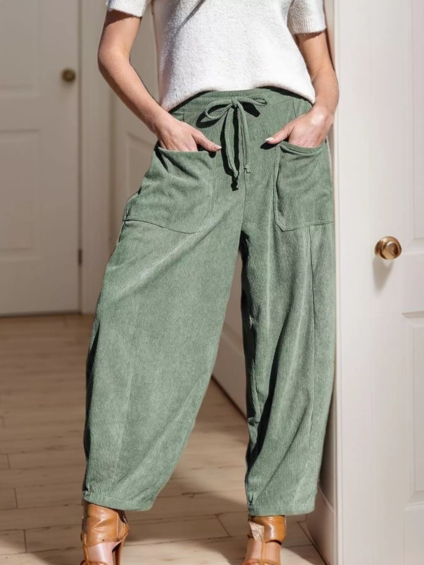 Casual Corduroy Wide Leg Pants with Pockets